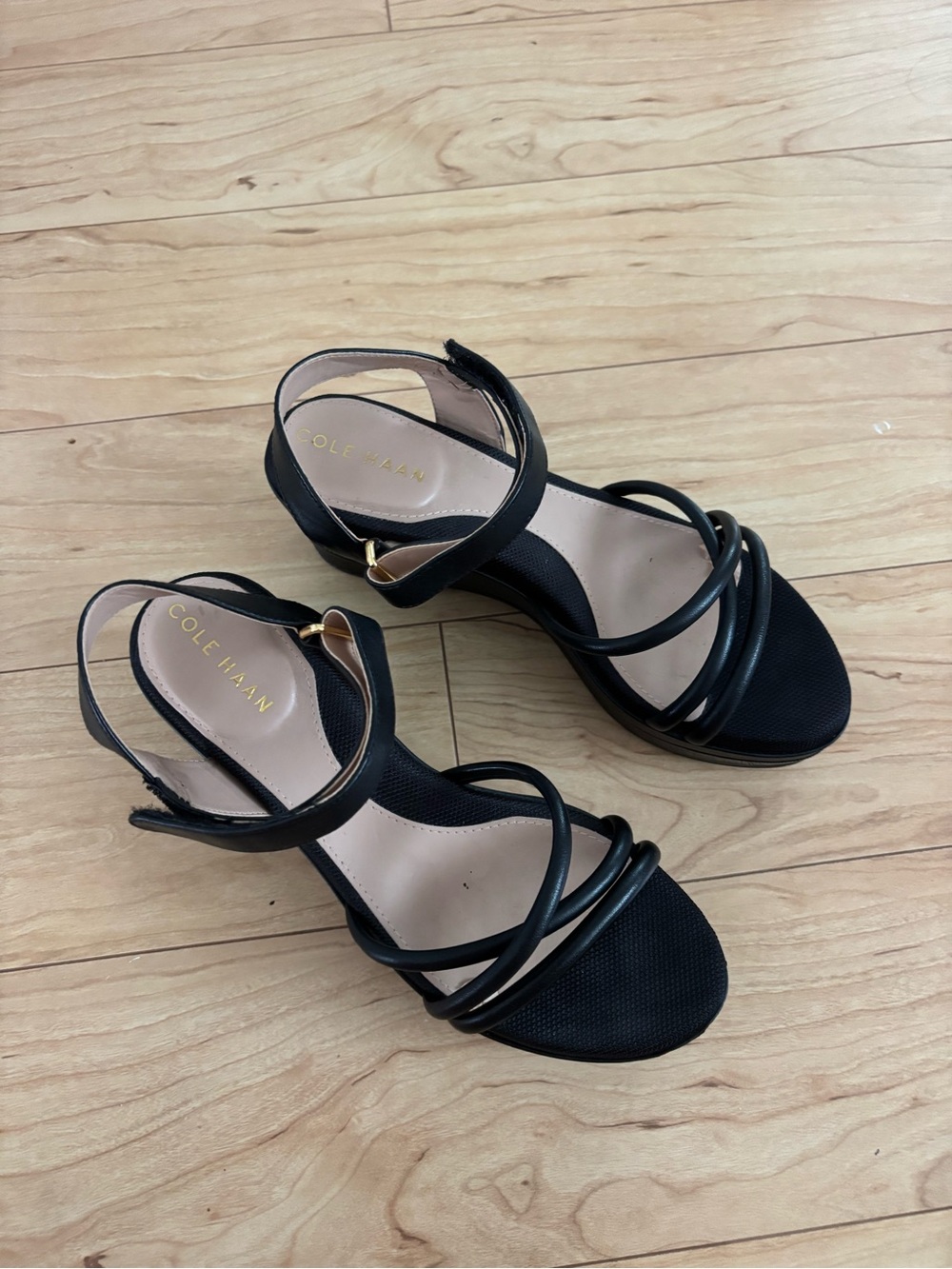 Cole Haan Black Strappy Ankle-Heel Sandals